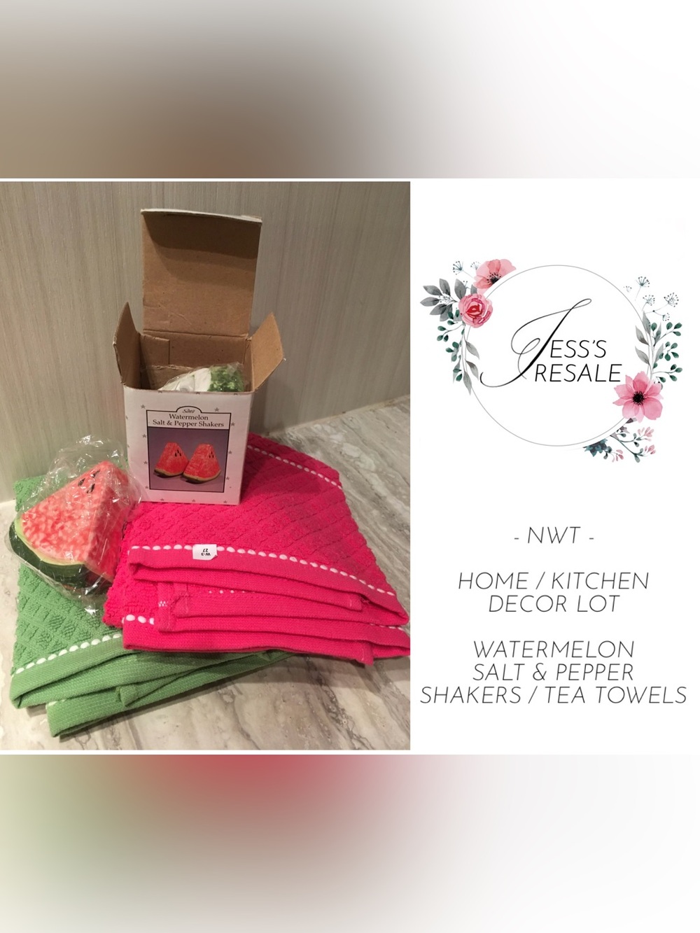 HOME / KITCHEN DECOR - NEW - WATERMELON SALT & PEPPER SHAKERS / HAND TOWELS